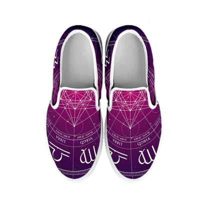 Geometric Zodiac Calendar Print White Slip On Shoes