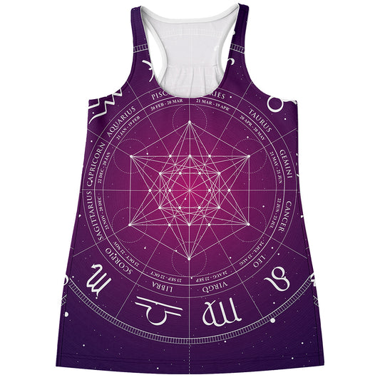 Geometric Zodiac Calendar Print Women's Racerback Tank Top