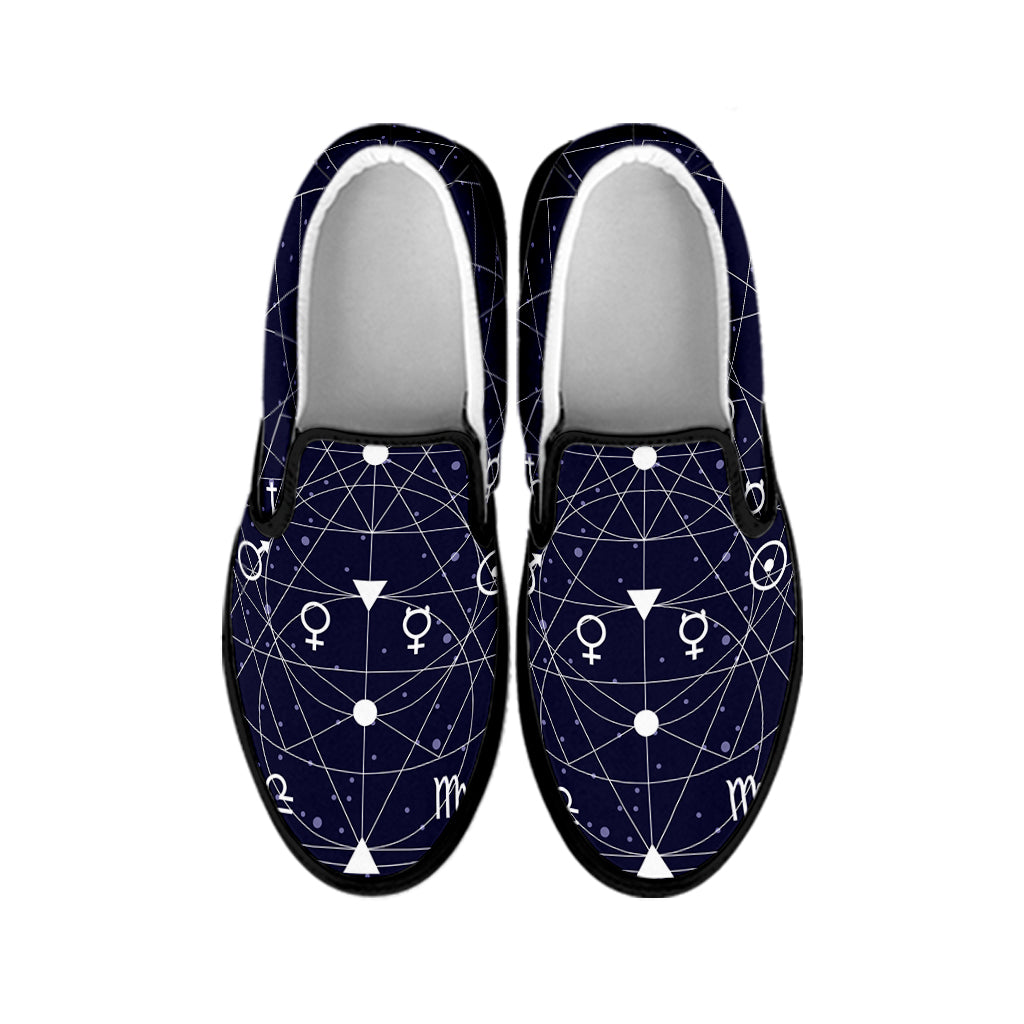 Geometric Zodiac Signs Print Black Slip On Shoes