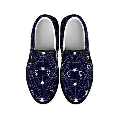 Geometric Zodiac Signs Print Black Slip On Shoes