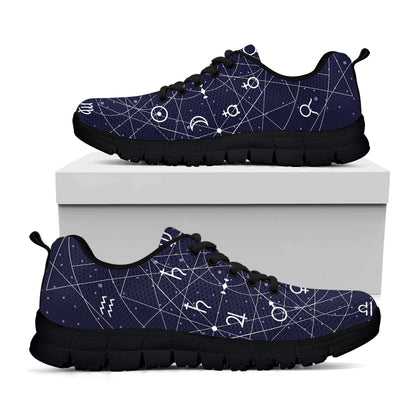 Geometric Zodiac Signs Print Black Sneakers