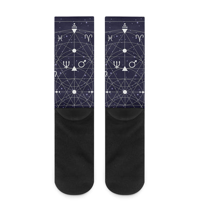 Geometric Zodiac Signs Print Crew Socks