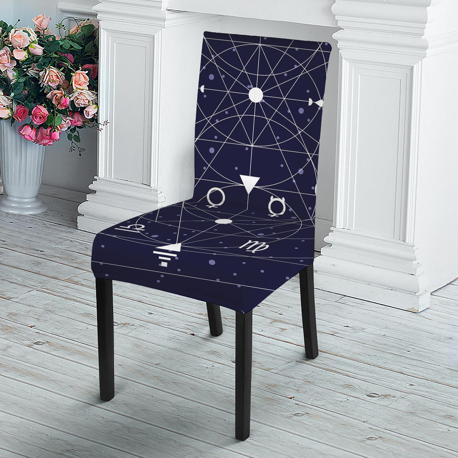 Geometric Zodiac Signs Print Dining Chair Slipcover