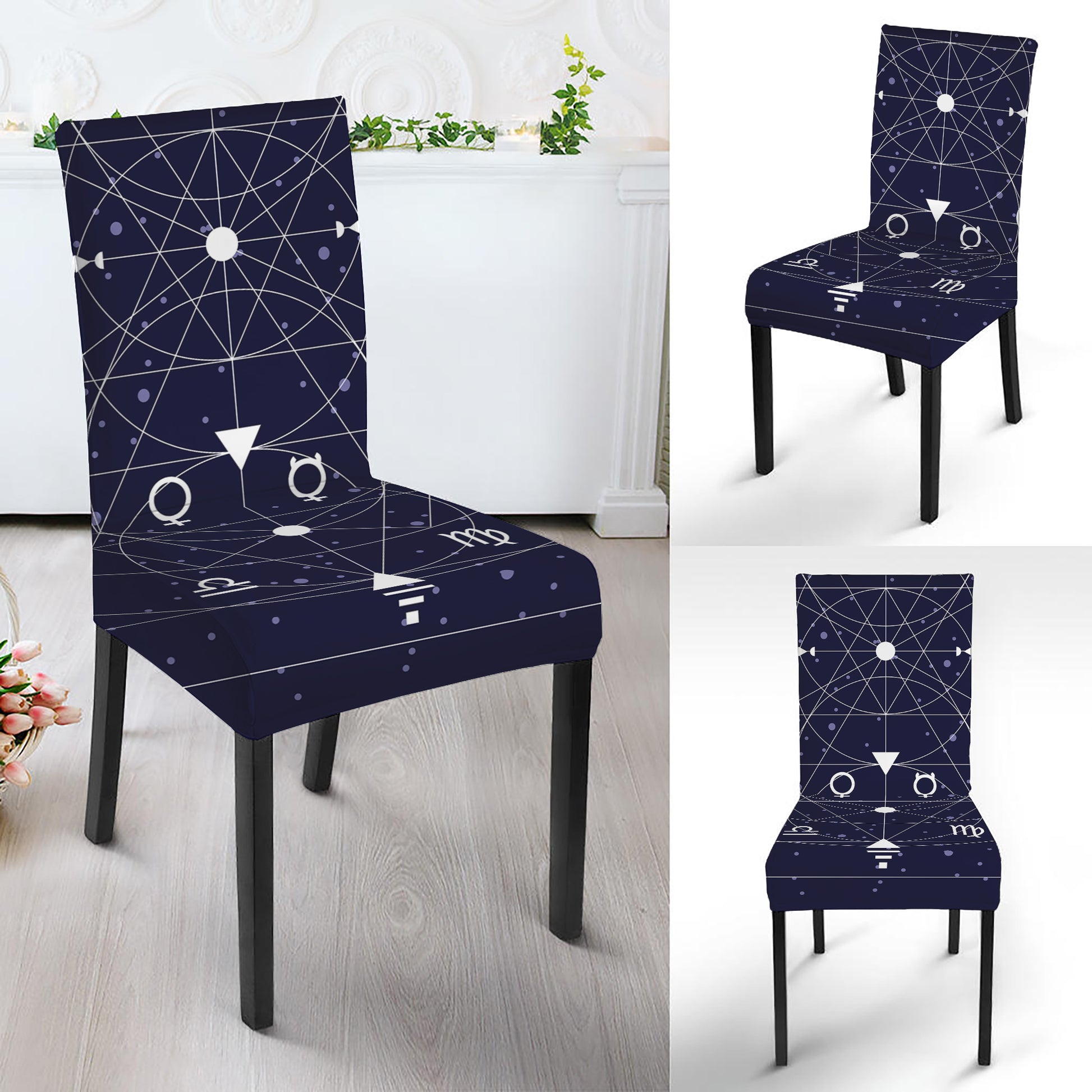 Geometric Zodiac Signs Print Dining Chair Slipcover