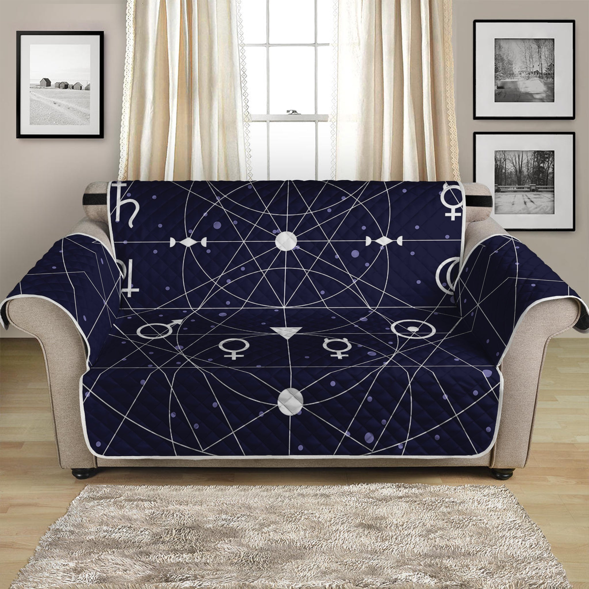 Geometric Zodiac Signs Print Loveseat Protector