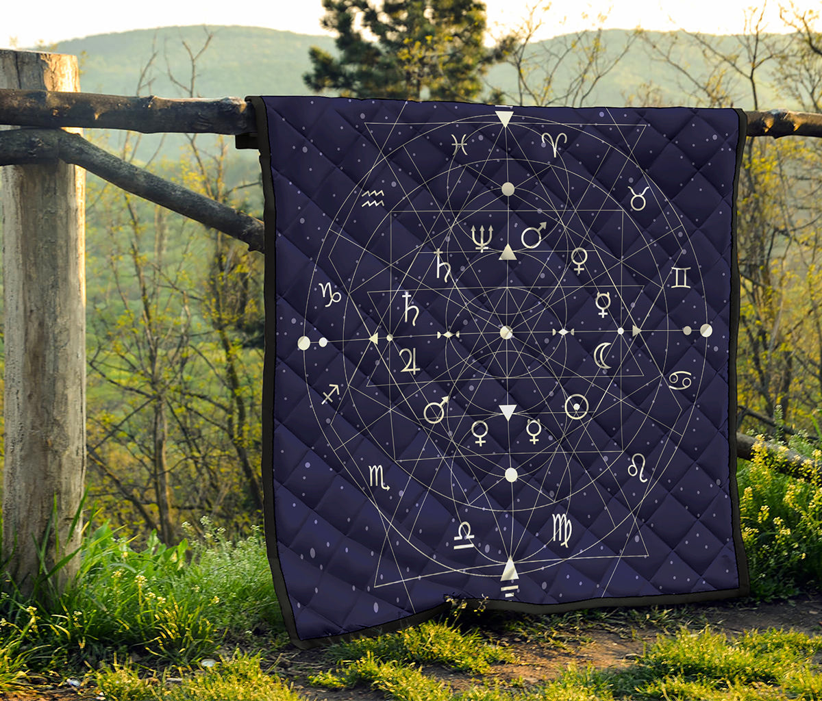 Geometric Zodiac Signs Print Quilt