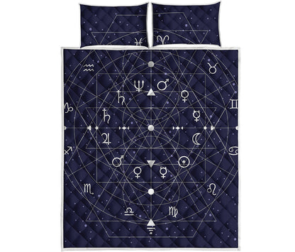 Geometric Zodiac Signs Print Quilt Bed Set