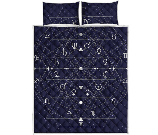 Geometric Zodiac Signs Print Quilt Bed Set