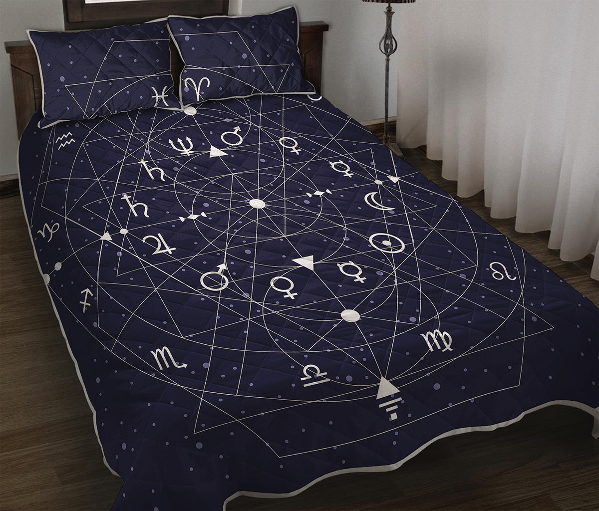 Geometric Zodiac Signs Print Quilt Bed Set