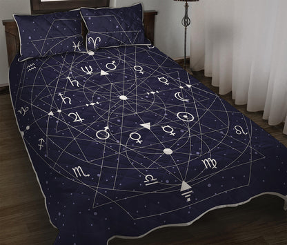 Geometric Zodiac Signs Print Quilt Bed Set