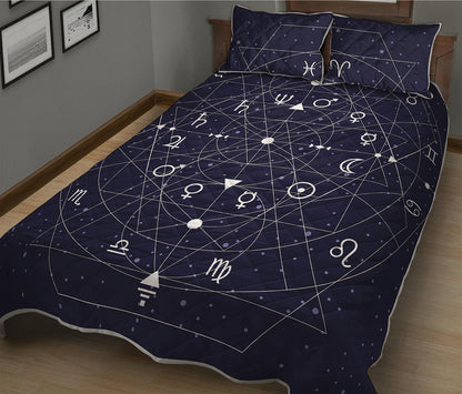 Geometric Zodiac Signs Print Quilt Bed Set
