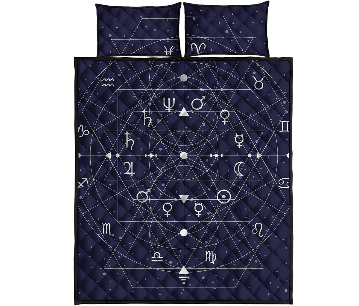 Geometric Zodiac Signs Print Quilt Bed Set