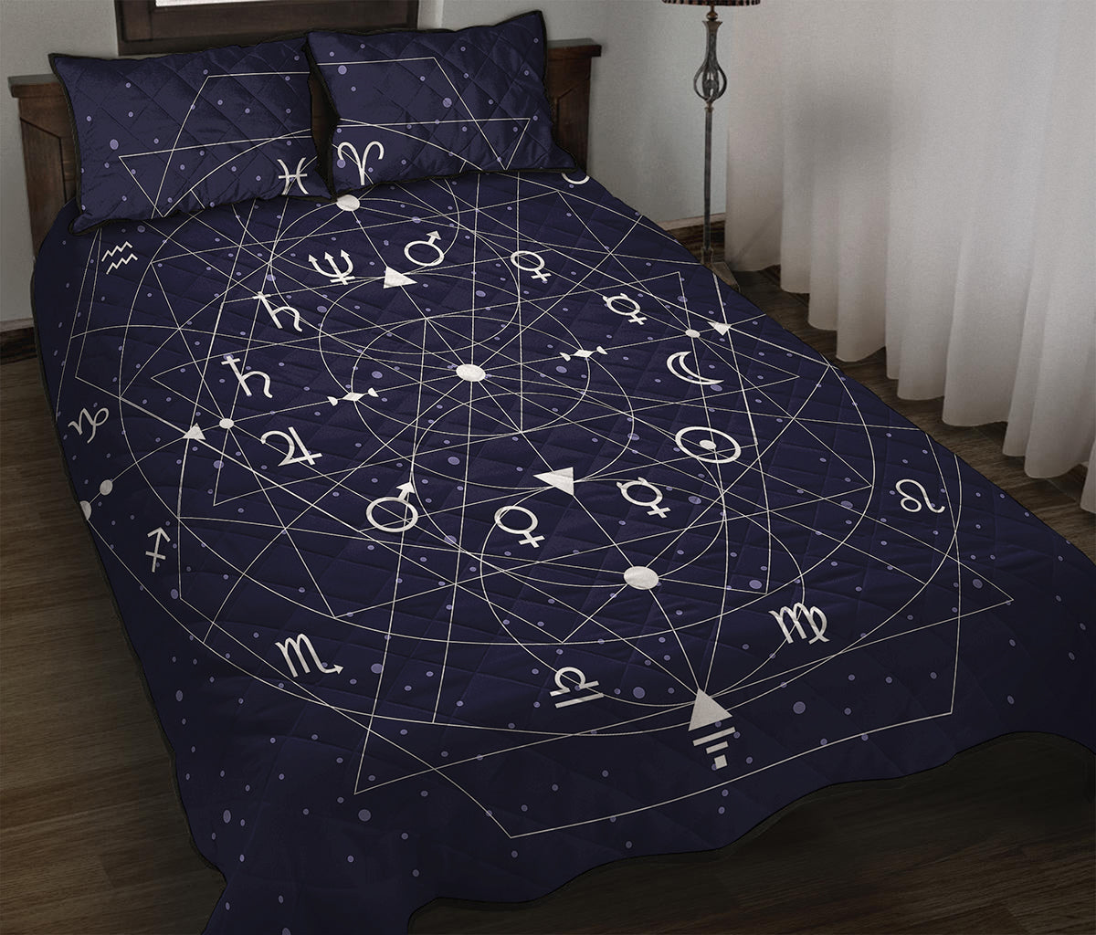 Geometric Zodiac Signs Print Quilt Bed Set