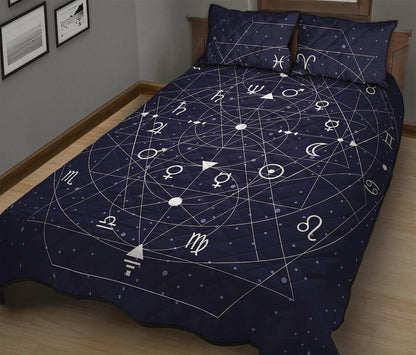 Geometric Zodiac Signs Print Quilt Bed Set