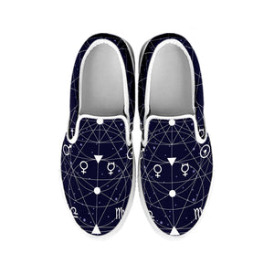 Geometric Zodiac Signs Print White Slip On Shoes