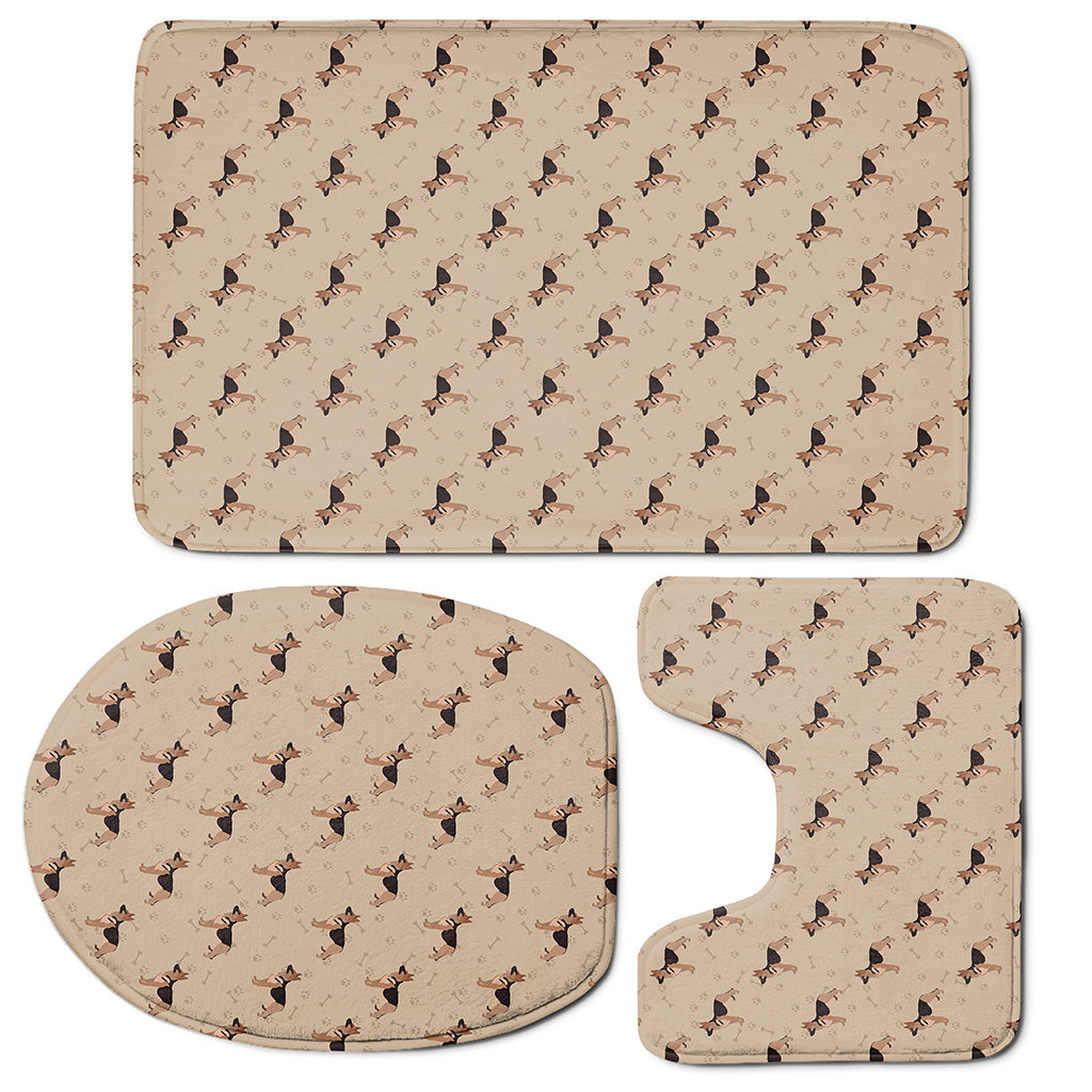 German Shepherd Dog Pattern Print 3 Piece Bath Mat Set