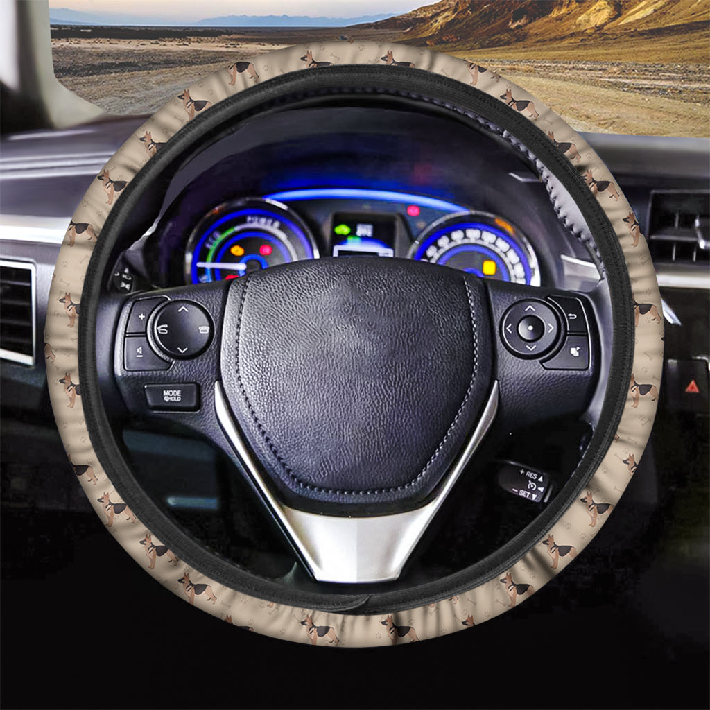 German Shepherd Dog Pattern Print Car Steering Wheel Cover