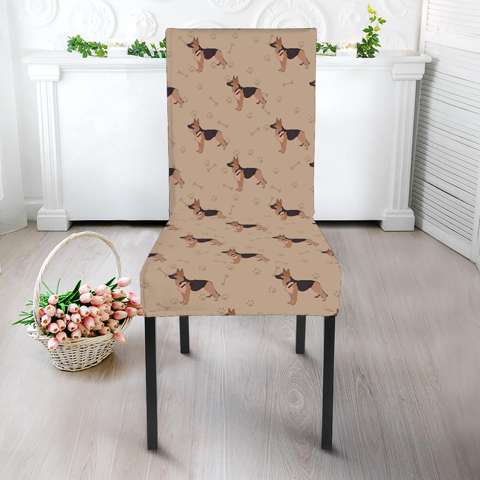German Shepherd Dog Pattern Print Dining Chair Slipcover