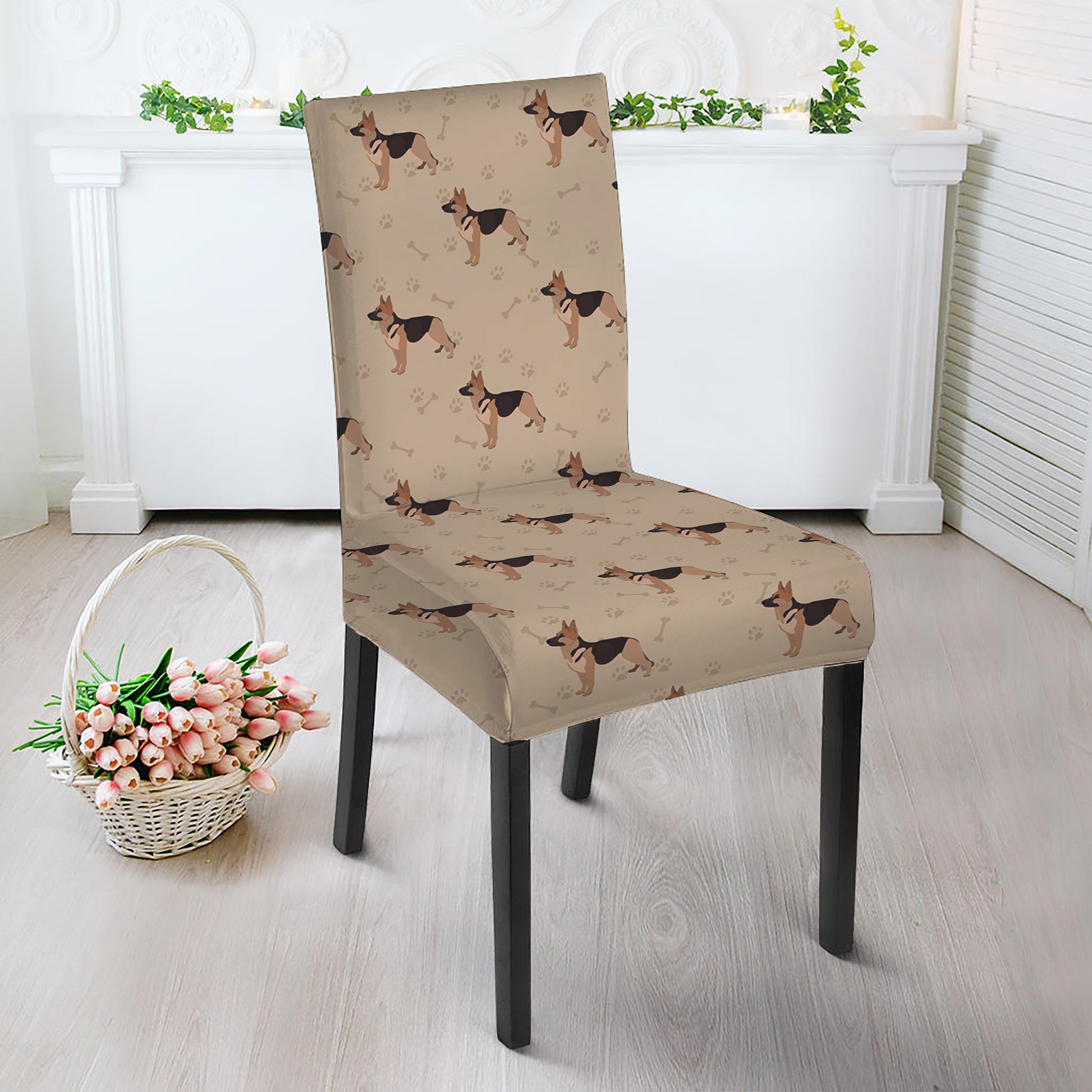 German Shepherd Dog Pattern Print Dining Chair Slipcover