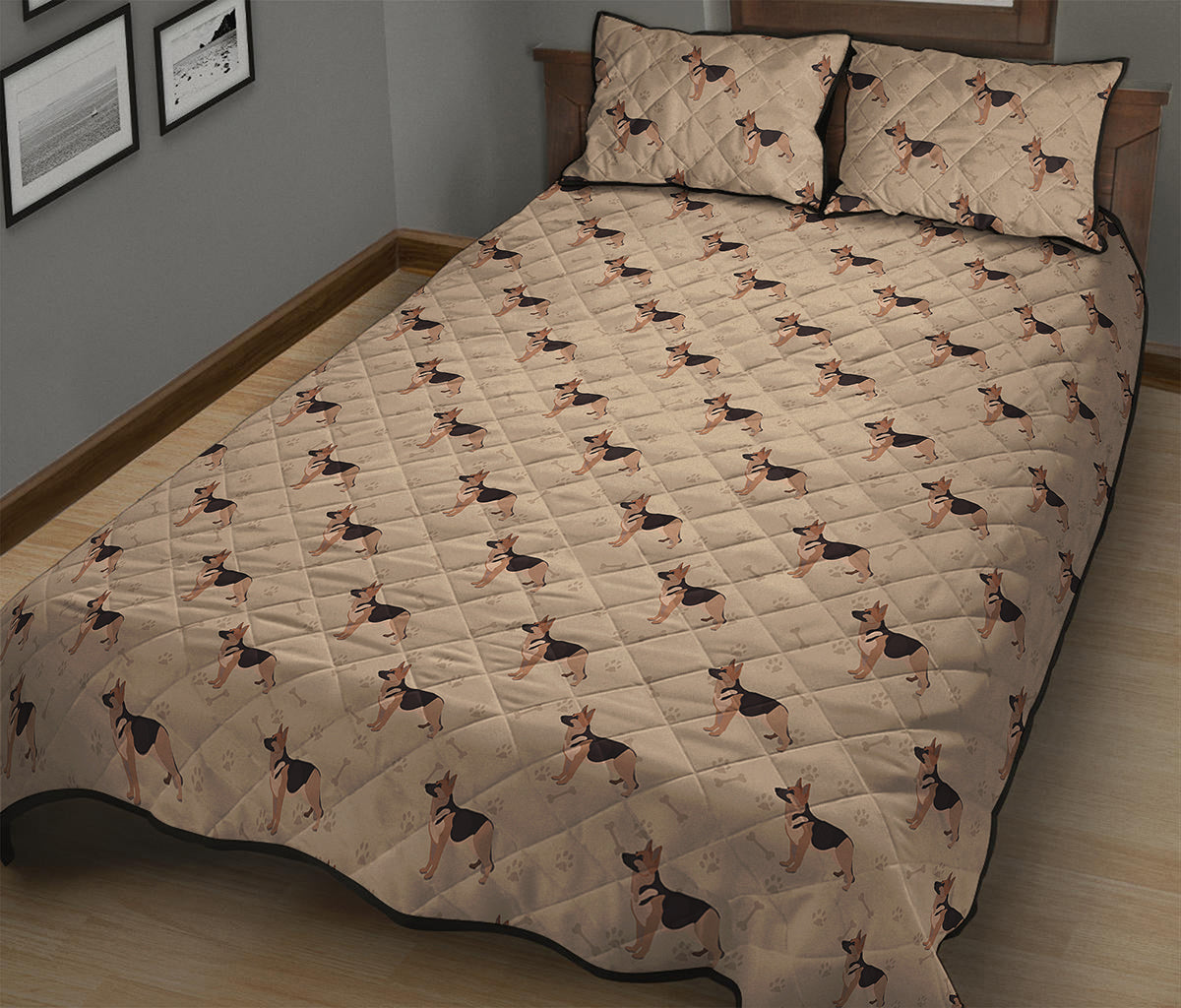 German Shepherd Dog Pattern Print Quilt Bed Set