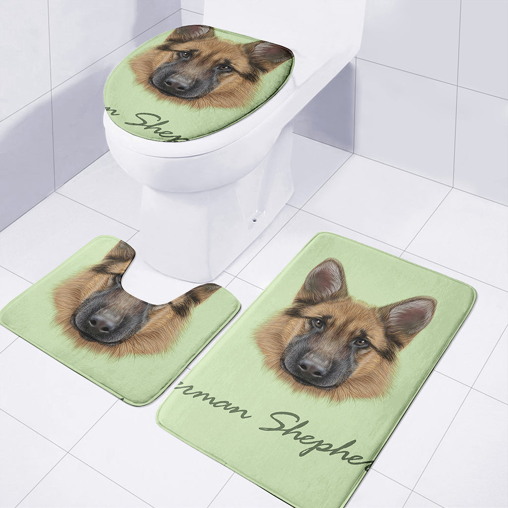 German Shepherd Dog Portrait Print 3 Piece Bath Mat Set
