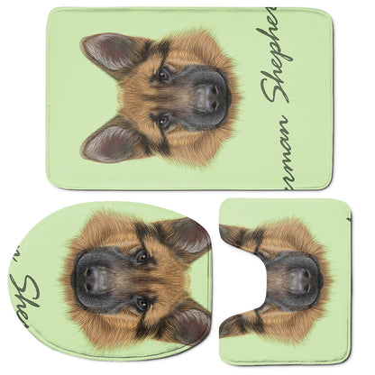 German Shepherd Dog Portrait Print 3 Piece Bath Mat Set