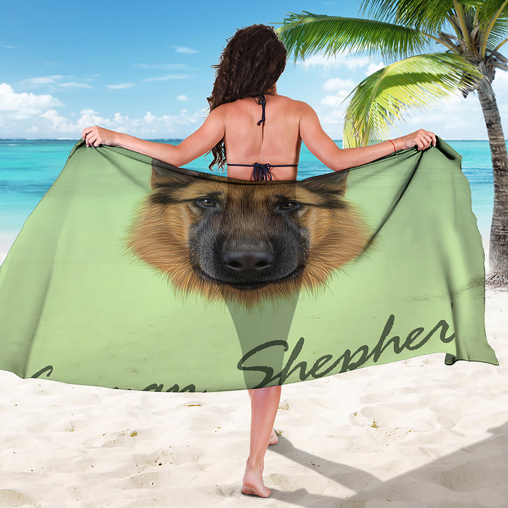 German Shepherd Dog Portrait Print Beach Sarong Wrap