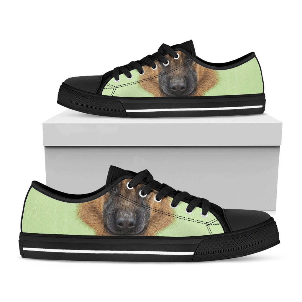 German Shepherd Dog Portrait Print Black Low Top Shoes 