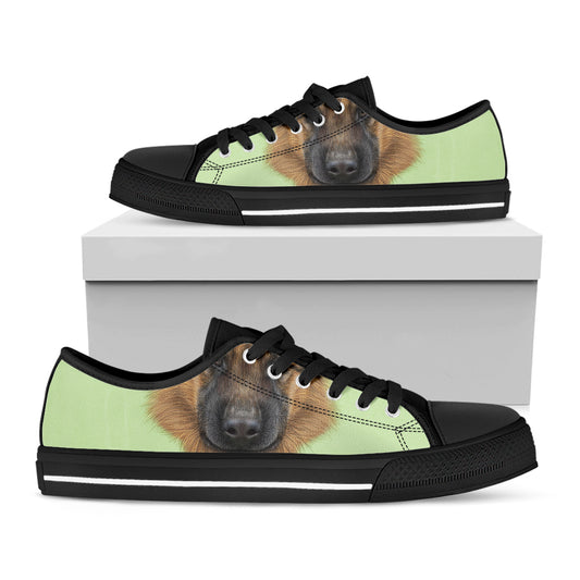 German Shepherd Dog Portrait Print Black Low Top Shoes 