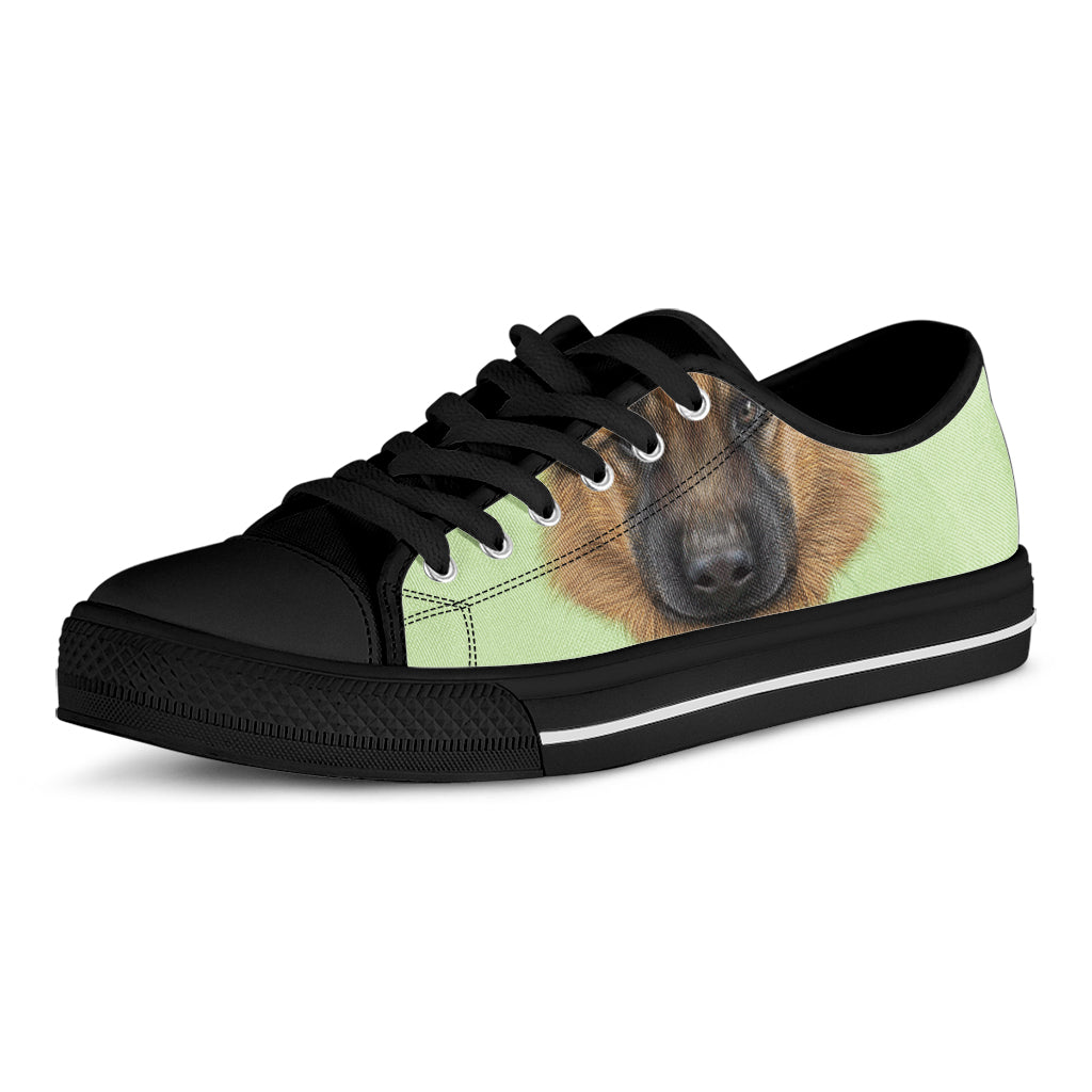 German Shepherd Dog Portrait Print Black Low Top Shoes 