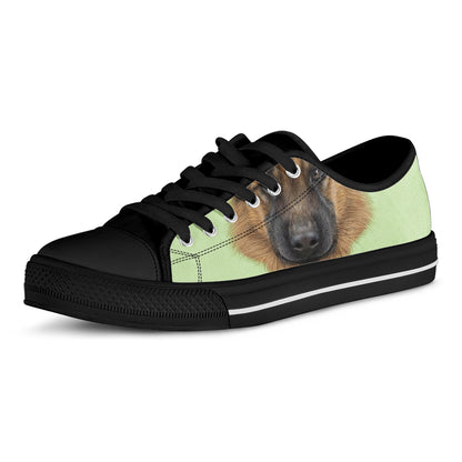 German Shepherd Dog Portrait Print Black Low Top Shoes 