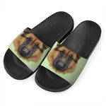 German Shepherd Dog Portrait Print Black Slide Sandals