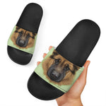 German Shepherd Dog Portrait Print Black Slide Sandals