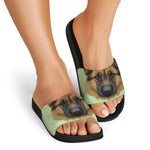 German Shepherd Dog Portrait Print Black Slide Sandals