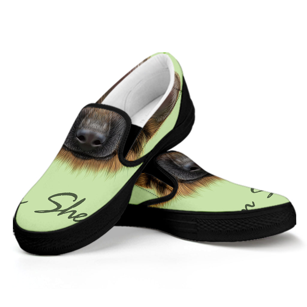 German Shepherd Dog Portrait Print Black Slip On Shoes