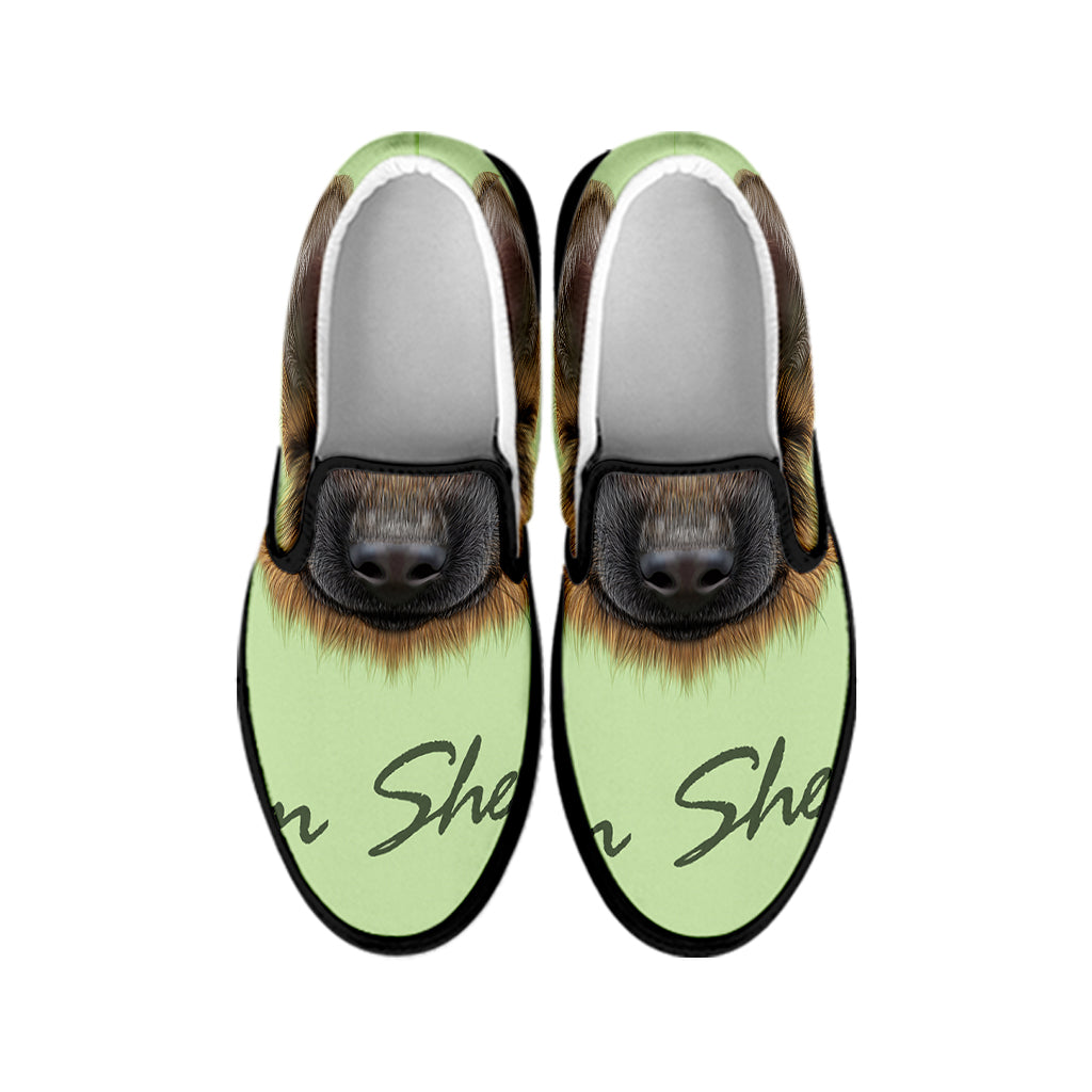 German Shepherd Dog Portrait Print Black Slip On Shoes