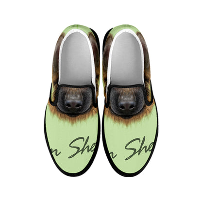German Shepherd Dog Portrait Print Black Slip On Shoes