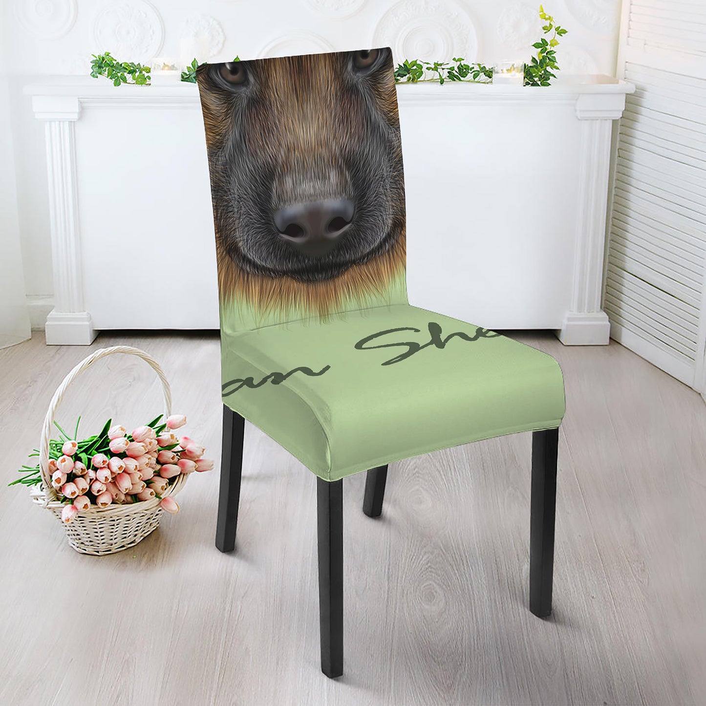 German Shepherd Dog Portrait Print Dining Chair Slipcover