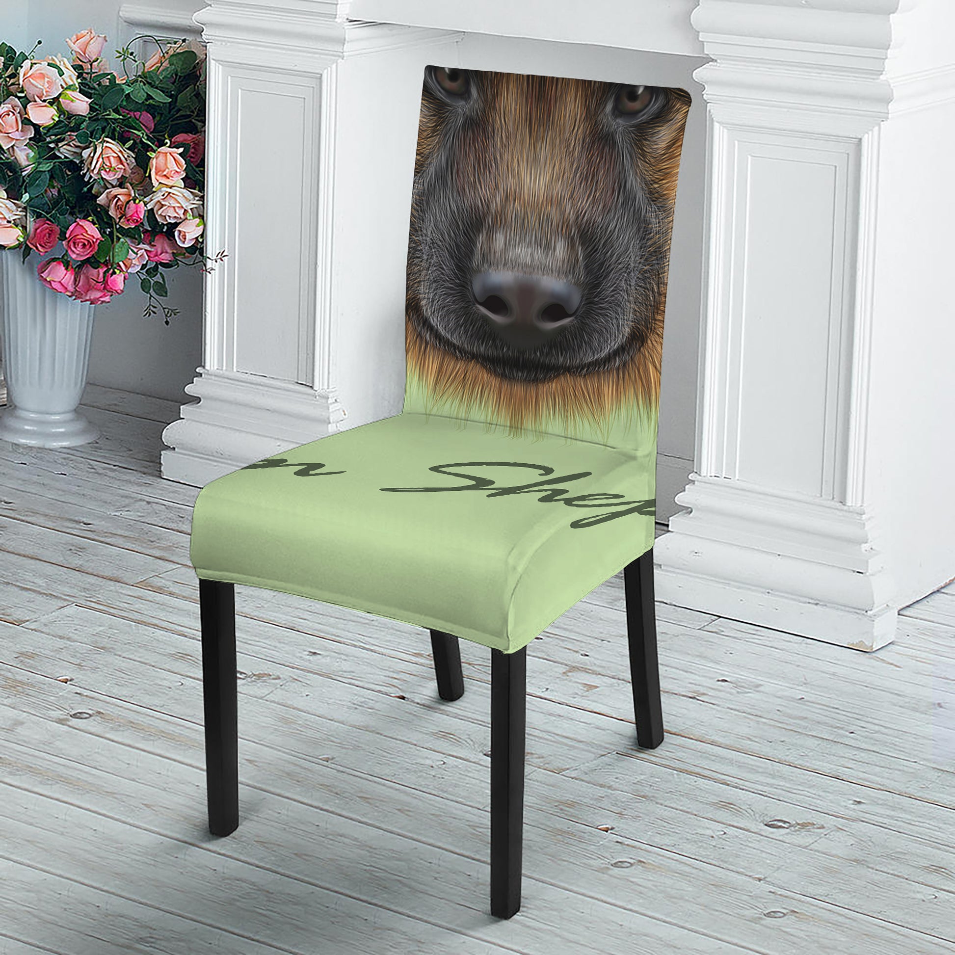 German Shepherd Dog Portrait Print Dining Chair Slipcover
