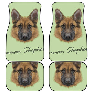 German Shepherd Dog Portrait Print Front and Back Car Floor Mats