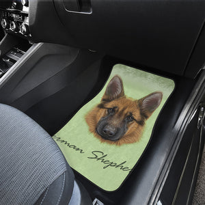 German Shepherd Dog Portrait Print Front and Back Car Floor Mats