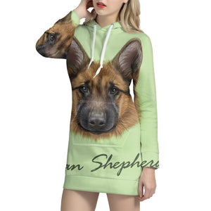 German Shepherd Dog Portrait Print Pullover Hoodie Dress