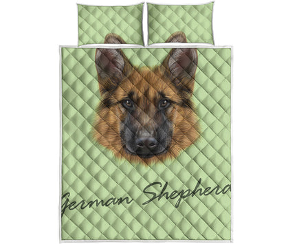 German Shepherd Dog Portrait Print Quilt Bed Set