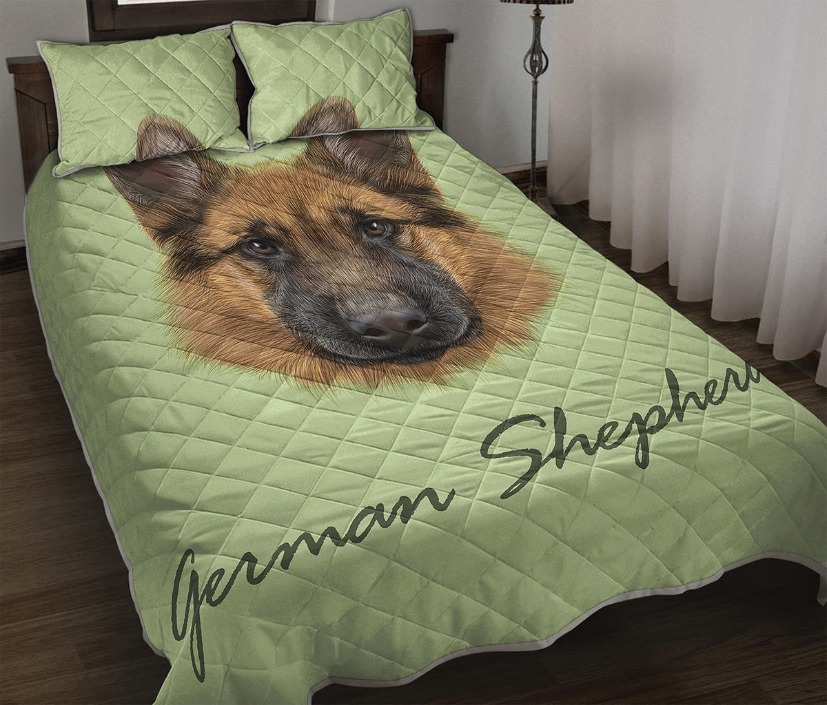 German Shepherd Dog Portrait Print Quilt Bed Set