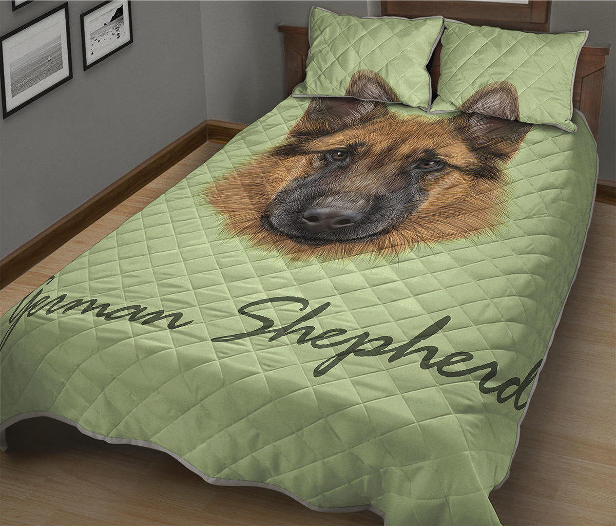 German Shepherd Dog Portrait Print Quilt Bed Set