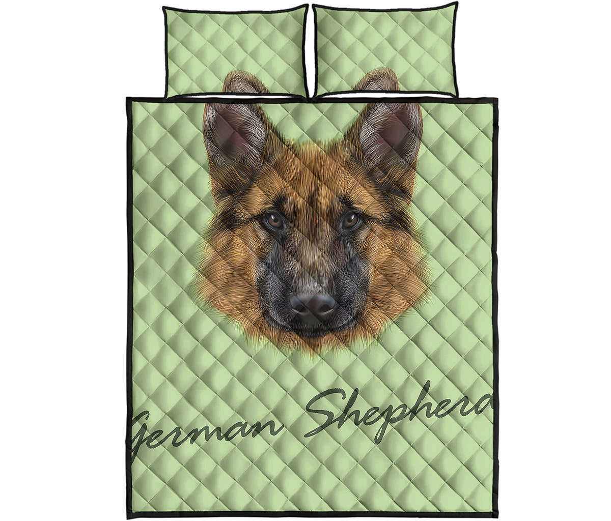 German Shepherd Dog Portrait Print Quilt Bed Set