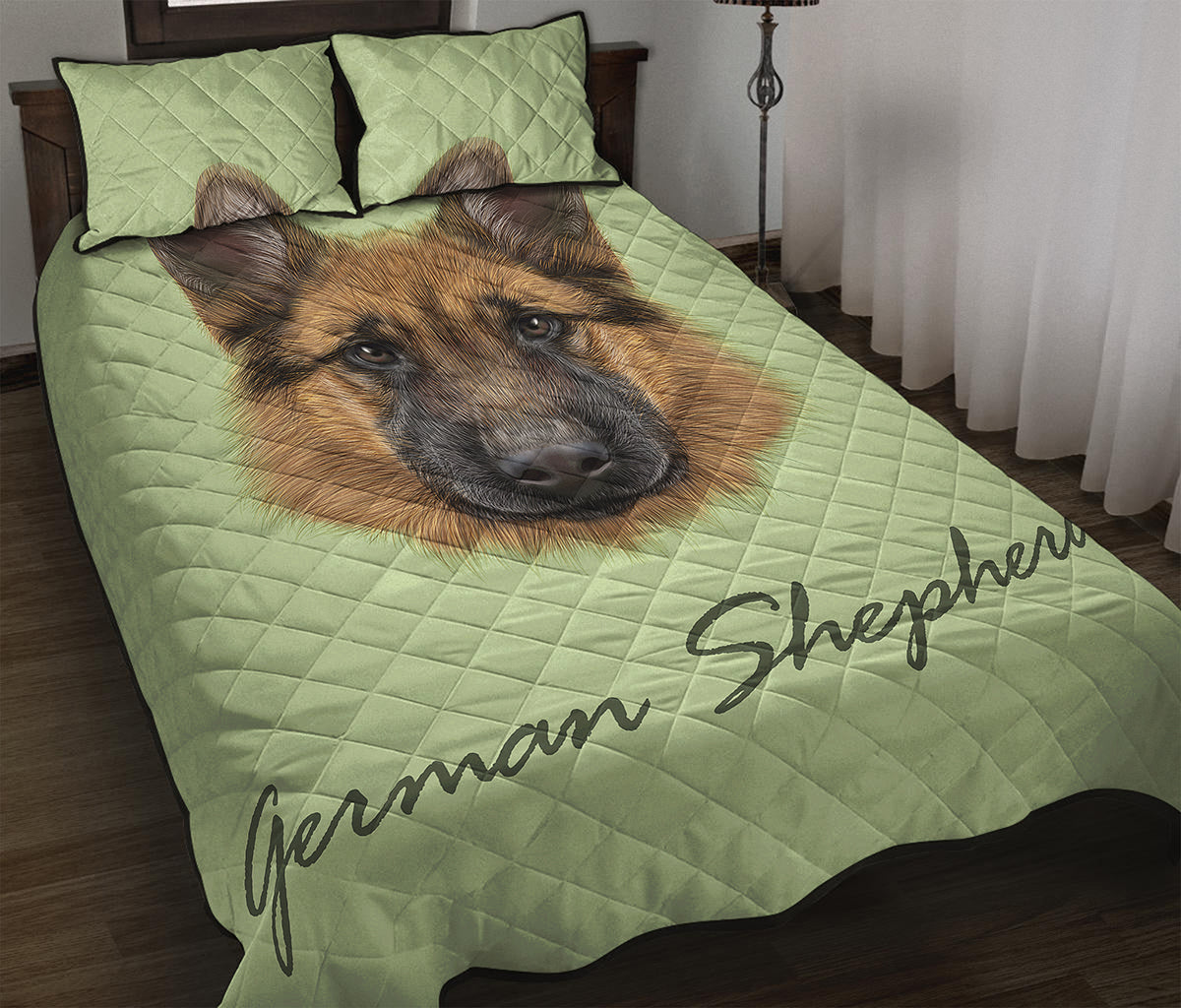 German Shepherd Dog Portrait Print Quilt Bed Set