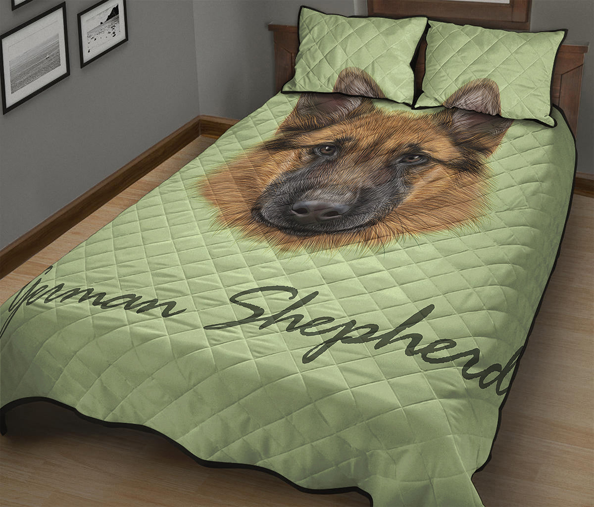 German Shepherd Dog Portrait Print Quilt Bed Set