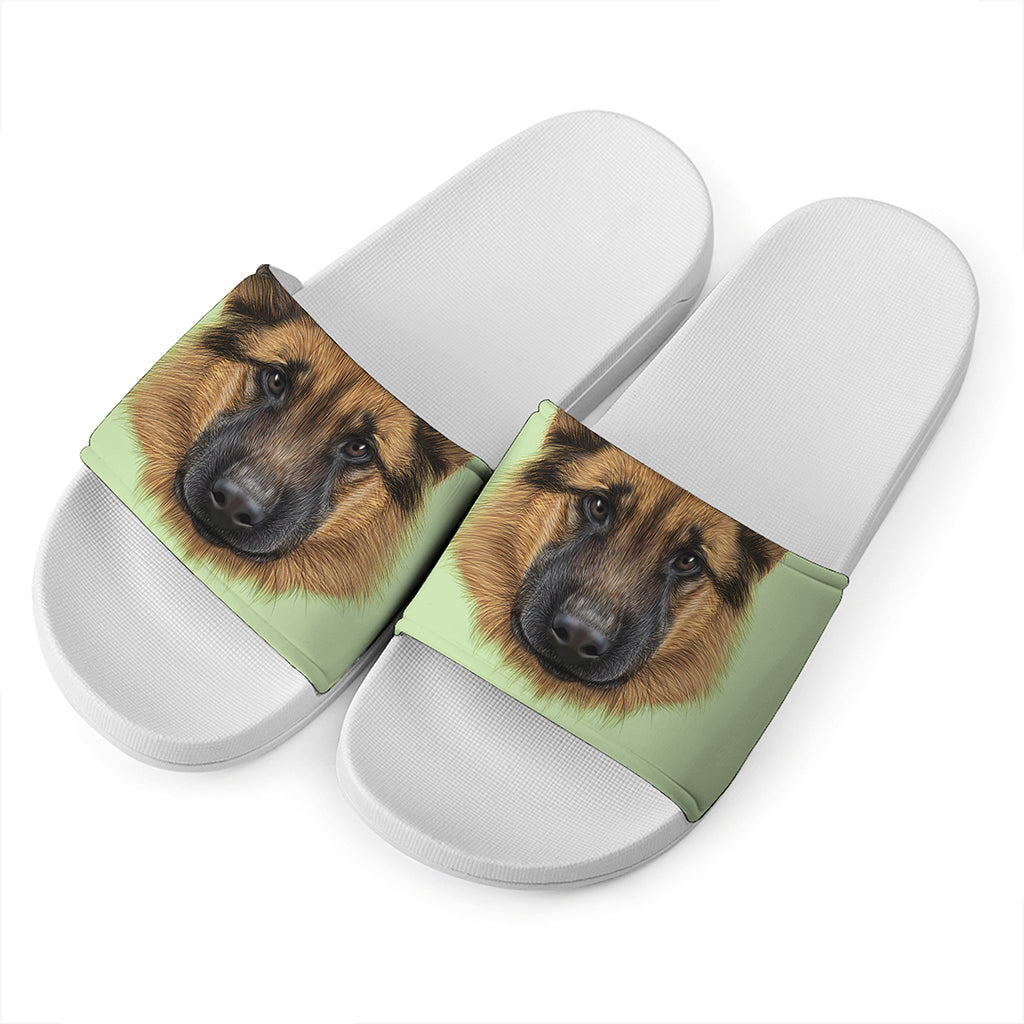 German Shepherd Dog Portrait Print White Slide Sandals