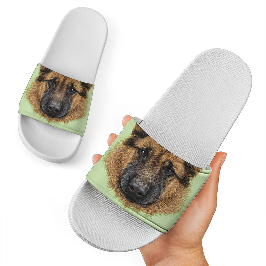 German Shepherd Dog Portrait Print White Slide Sandals